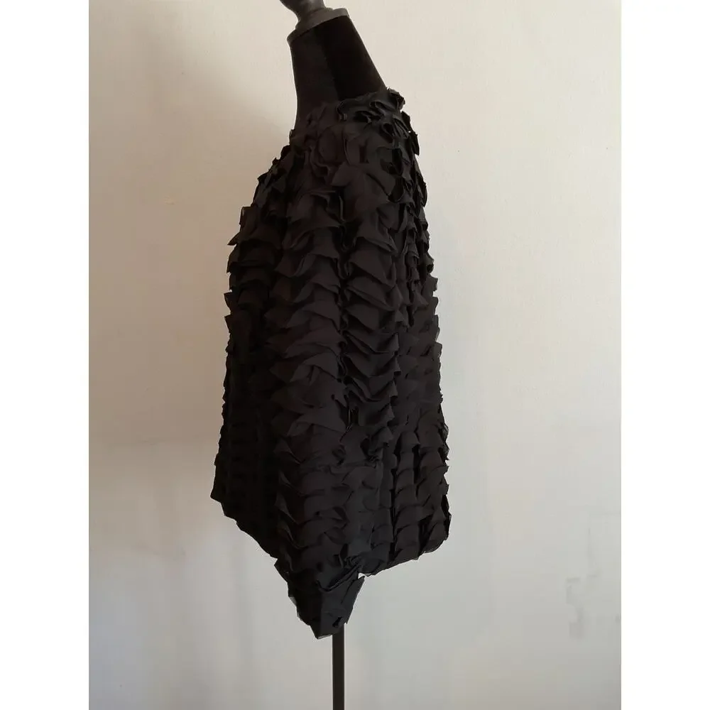 John Mark Black Ruffle Tiered Topper Jacket Hook & Eye Closure - Women's Size L